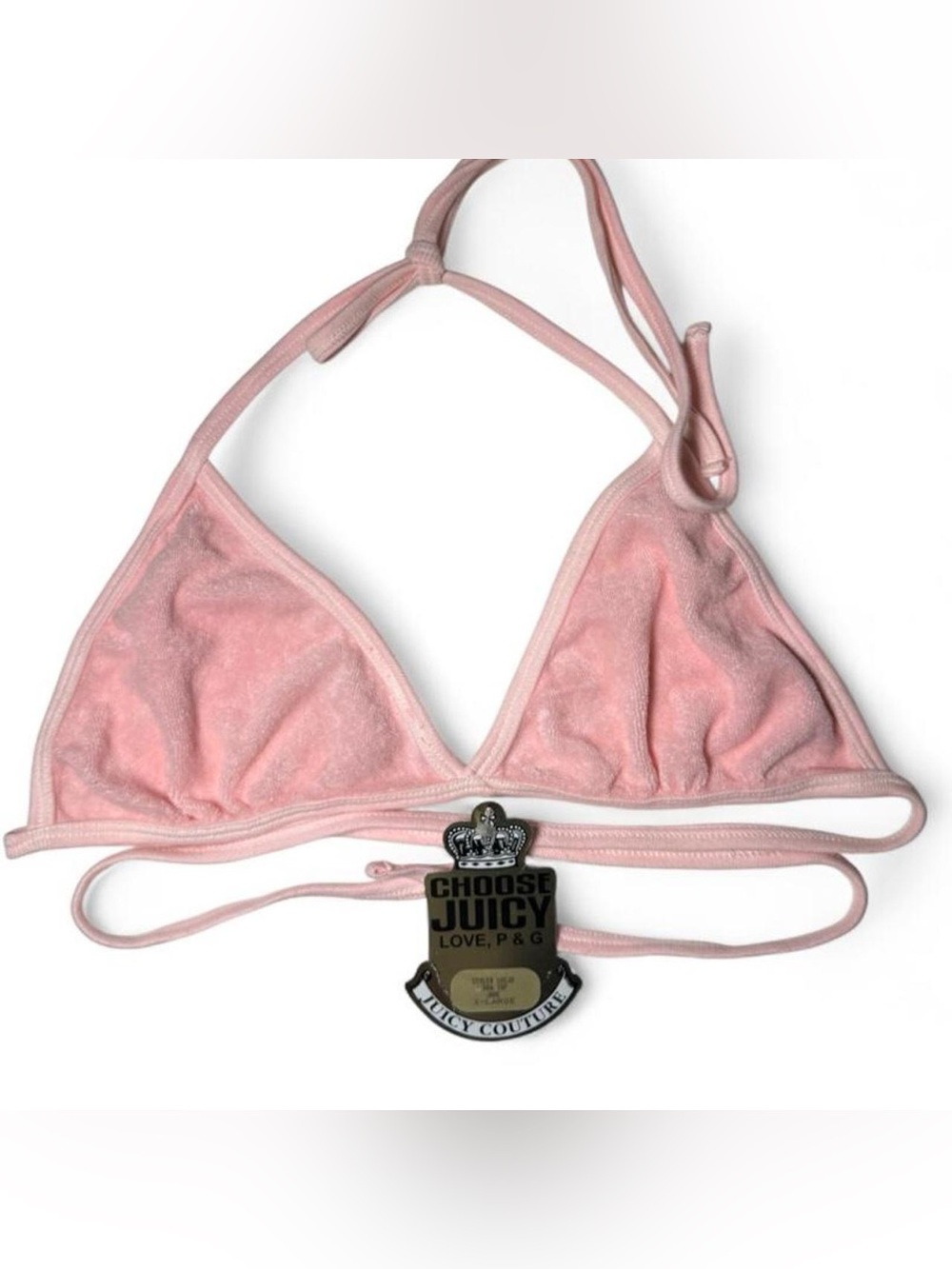 ✨NWT✨ Juicy Couture Terrycloth Triangle Bikini Top Baby Pink Extra Large Vintage